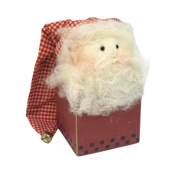 Wood Block Shelf Sitter SANTA Doll, Unique Artisan Hand Crafted Holiday Decor - Picture 2 of 4